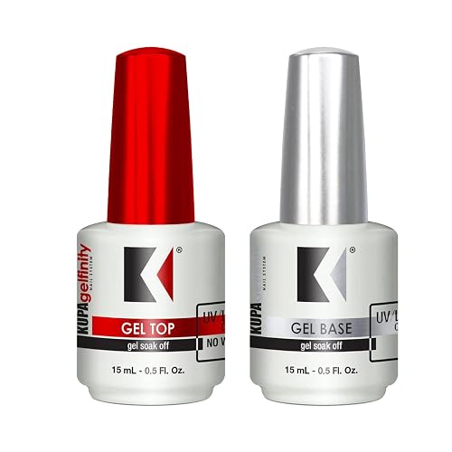 KUPA Gelfinity Base Coat & Glossy Top Coat Duo Set, No-Wipe, Long-Lasting Soak-Off Formula, Chip-Resistant, UV/LED Gel Polish, 0.5 Fl Oz (Pack of 2) Beauty & Personal Care KUPA