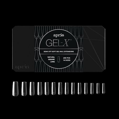 Aprés Gel-X® Square Box of Nail Tips | 280 Gel-X Tips, Soft Tips, 14 Sizes 00-9 | Half-sizes Included (Natural Square Long, 280 Count) Beauty & Personal Care APRÉS