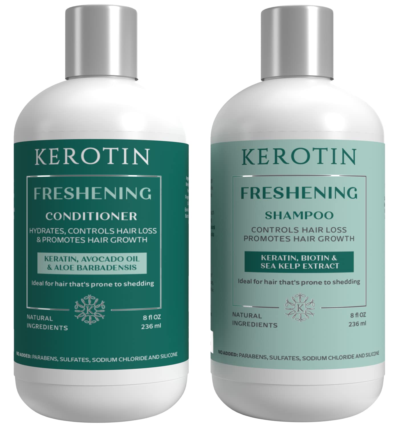 Kerotin Hair Growth Shampoo and Conditioner Set, Products for Scalp Care, Hair Loss & Thinning Hair with Rosemary Oil, Biotin & Keratin, Curly Girl