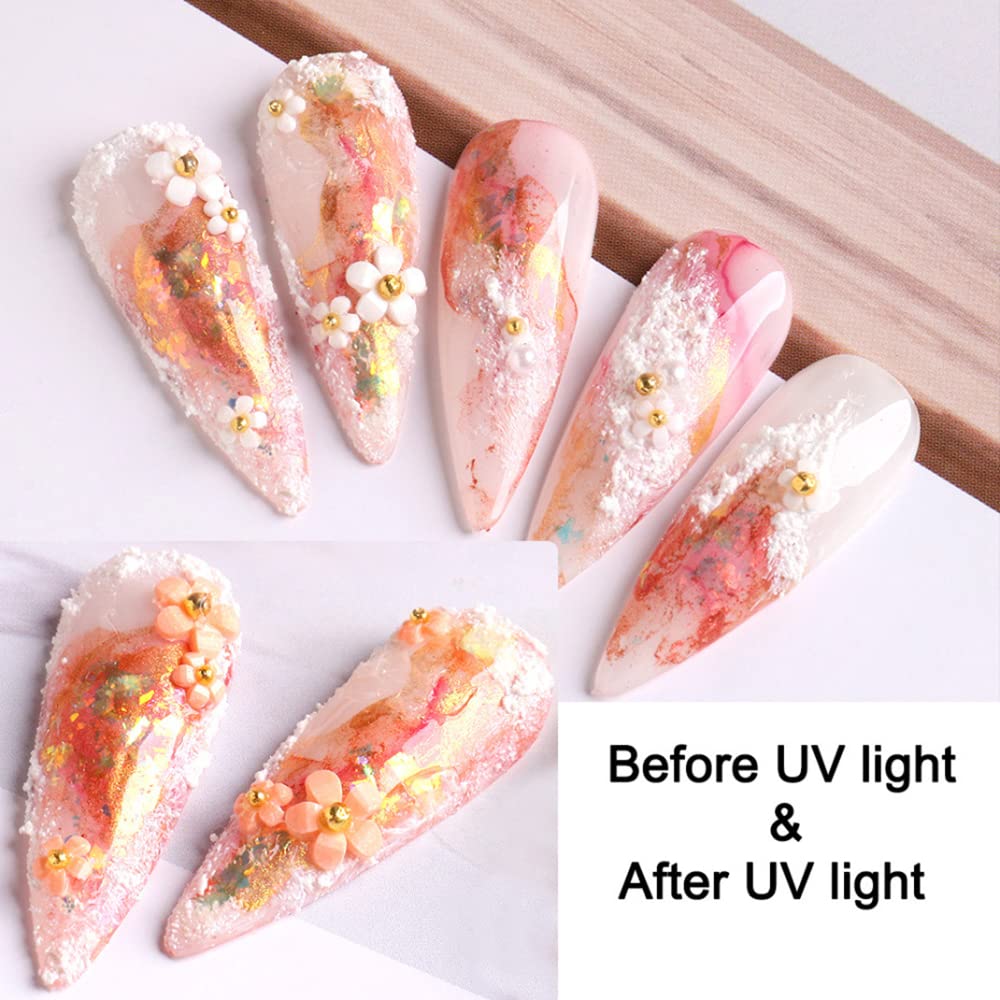 3D Flower Nail Art Charms, 6 Grids 3D Acrylic Nail Flowers Rhinestone Light Change Pink White Blue Cherry Blossom Acrylic Spring Nail Art Supplies
