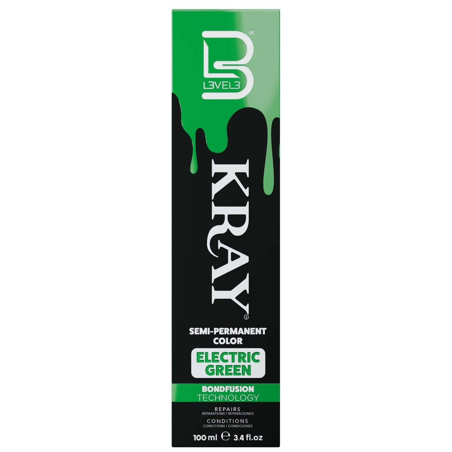 L3 - Level 3 Electric Semi Permanent Hair Color - Vibrant Long Lasting Shine - Argan Oil Protection - 100 ml - Electric Green