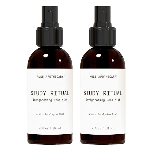 Muse Apothecary Study Ritual - Aromatic and Invigorating Room Mist, 4 oz, Infused with Natural Essential Oils - Aloe + Eucalyptus Mint, 2 Pack