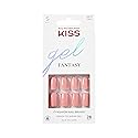 KISS Gel Fantasy Press On Nails with Glue, Pink, Short Length, Squoval Shape, 28 Fake Nails, Net wt. 2 g (0.07oz.) Pink Gel Nail Glue, Mini File,