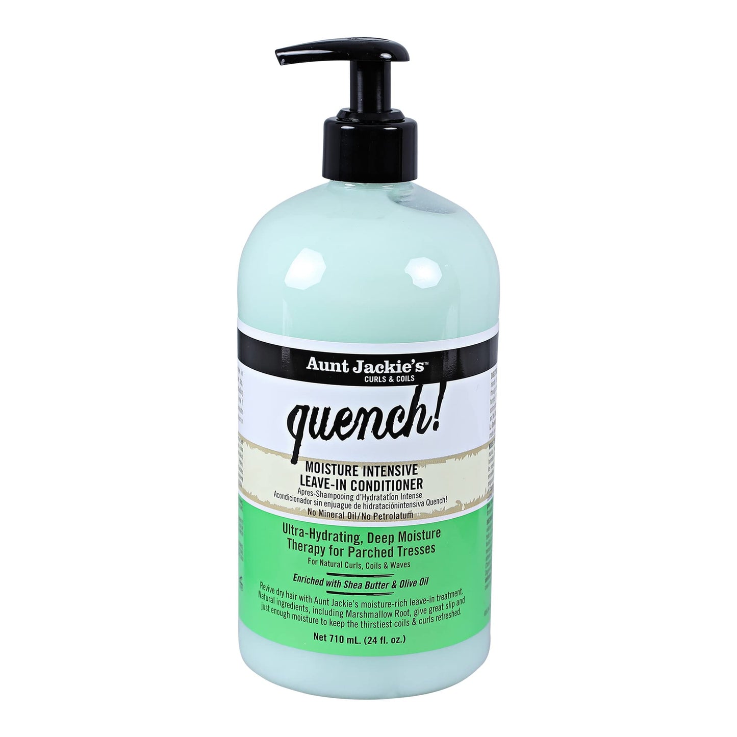 Aunt Jackie's Curls and Coils Quench, Large 24oz Family Sized Pump, Moisture Intensive Leave-In Hair Conditioner for Natural Curls, Coils and Waves