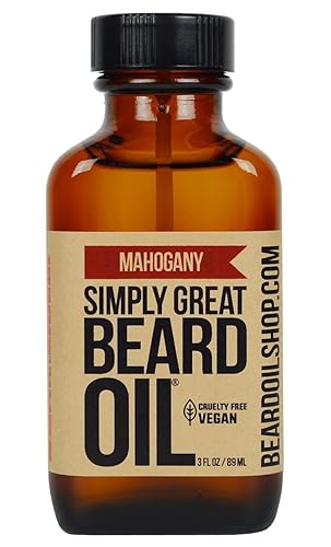 Simply Great Beard Oil - MAHOGANY Scented - Holiday Gifts - Stocking Stuffers - Beard Conditioner - 3 Oz - Easy Applicator - Natural - Vegan