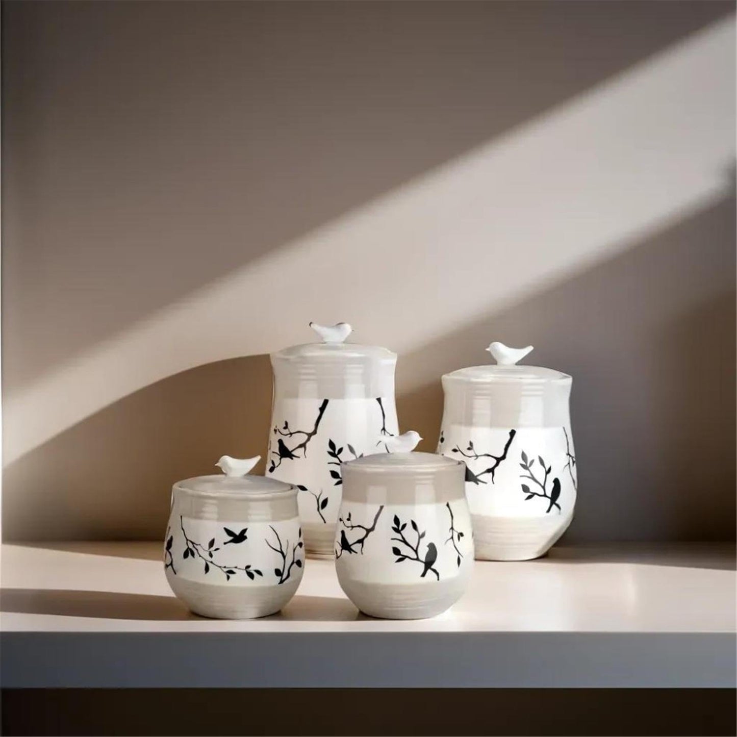 Young's Inc. 4 Pcs Set Botanical Ceramic Canisters- Storage Container for Kitchen and Bathroom - Beautiful Home Decor Accent to Store Food, Coffee…