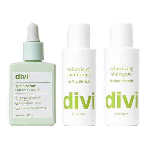 Divi Healthy Hair Goals Mini Kit, Scalp Serum for Thinning Hair 15ml + Volumizing Shampoo Travel Size 2oz + Volumizing Conditioner Travel Size 2oz, 3