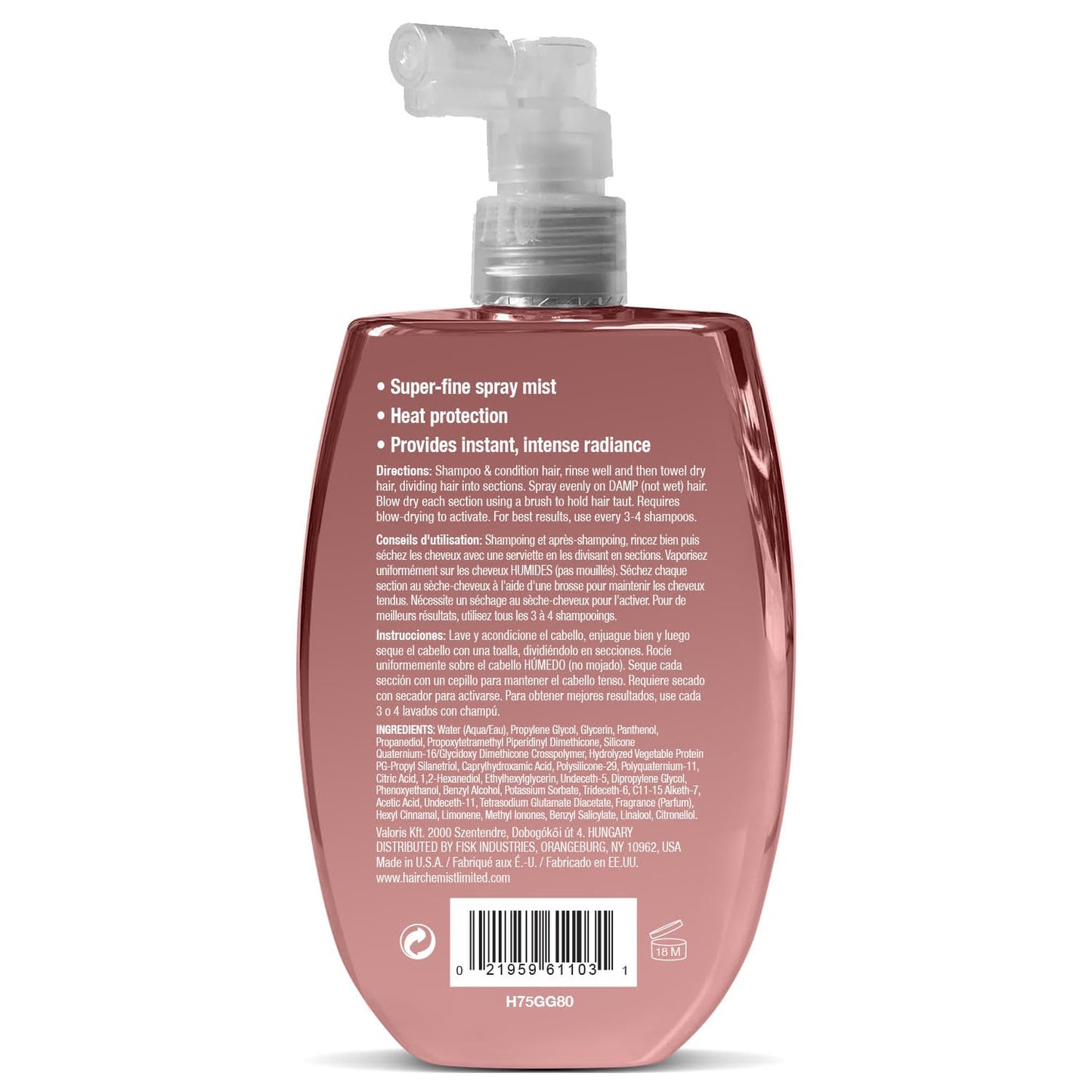 Hair Chemist Hair Gloss Liquid Glass Styling Spray 8 oz. - Detangling Anti Frizz Hair Products, Hair Gloss Spray, Shine Mist for Hair