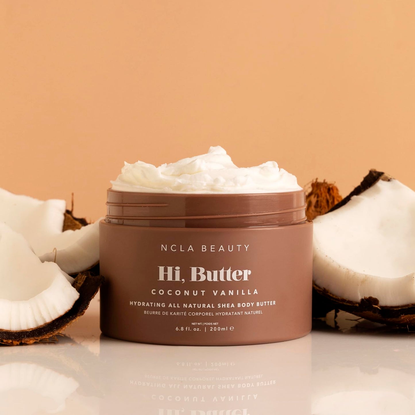 NCLA BEAUTY Hi Butter All Natural Body Butter - Body Moisturizer with Sunflower Oil and Shea, Cocoa, Mango Extracts - Coconut Vanilla - 6.8 oz