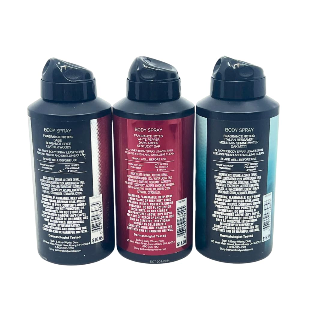 Bath and Body Works Gift Pack for Holiday Deodorizing Body Spray - Graphite, Bourbon and Freshwater 3.7oz each