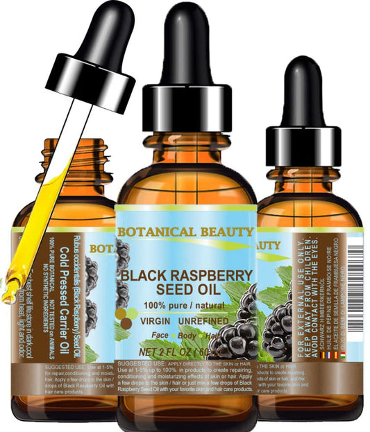 Botanical Beauty BLACK RASPBERRY SEED OI 100% Pure Natural Undiluted Virgin Unrefined Cold Pressed Carrier Oil for Face, Skin, Hair, Lip, Nails (2 Fl