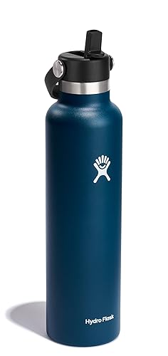 Hydro Flask Water Bottle - Insulated Stainless Steel - Straw Lid, Non Spill, Leakproof 24 Oz Indigo Blue
