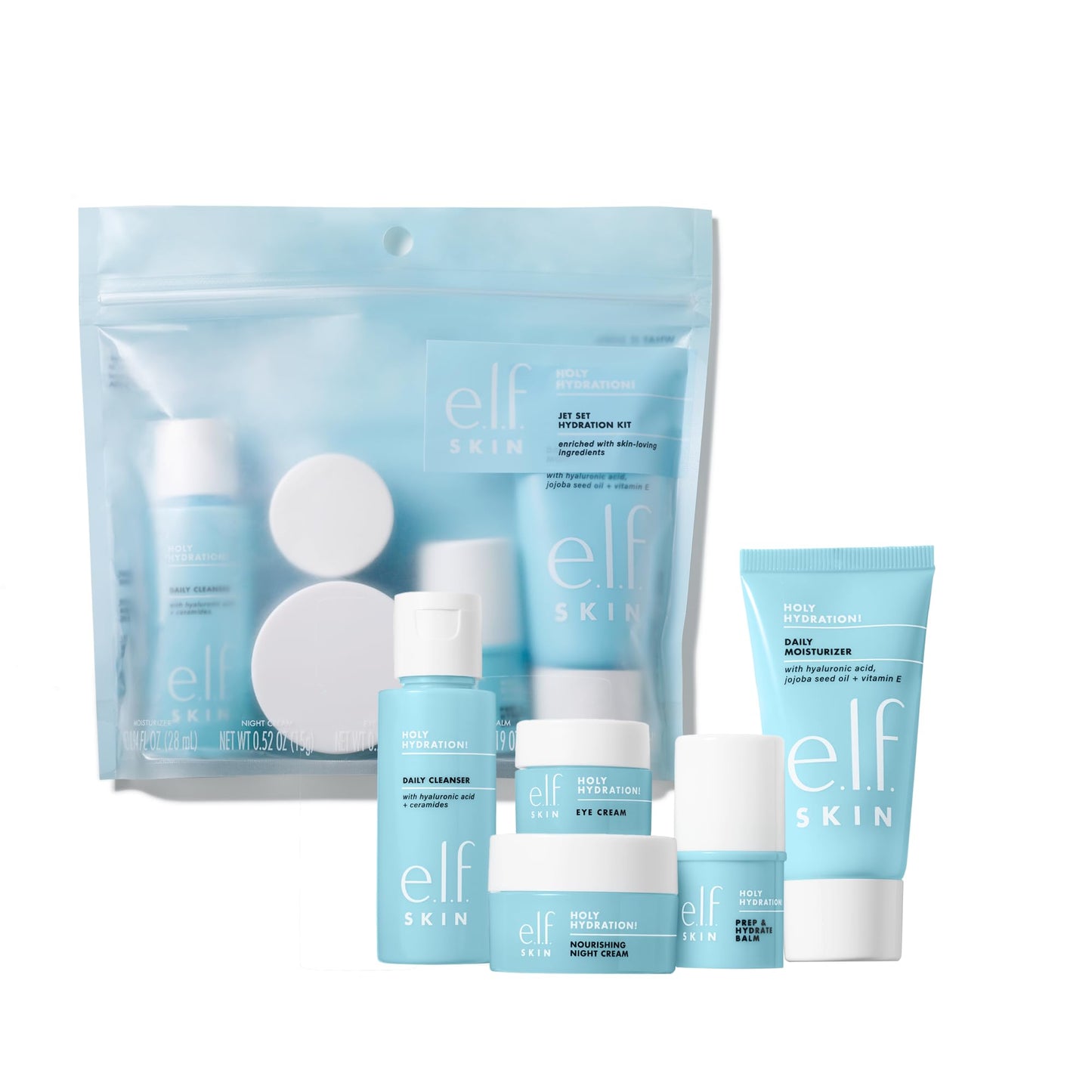e.l.f. SKIN Holy Hydration! Jet Set Hydration Kit, Travel Friendly Hydrating Skincare Set, Face Cleanser, Balm, Moisturizer, Eye Cream & Night Cream Beauty and Personal Care e.l.f.