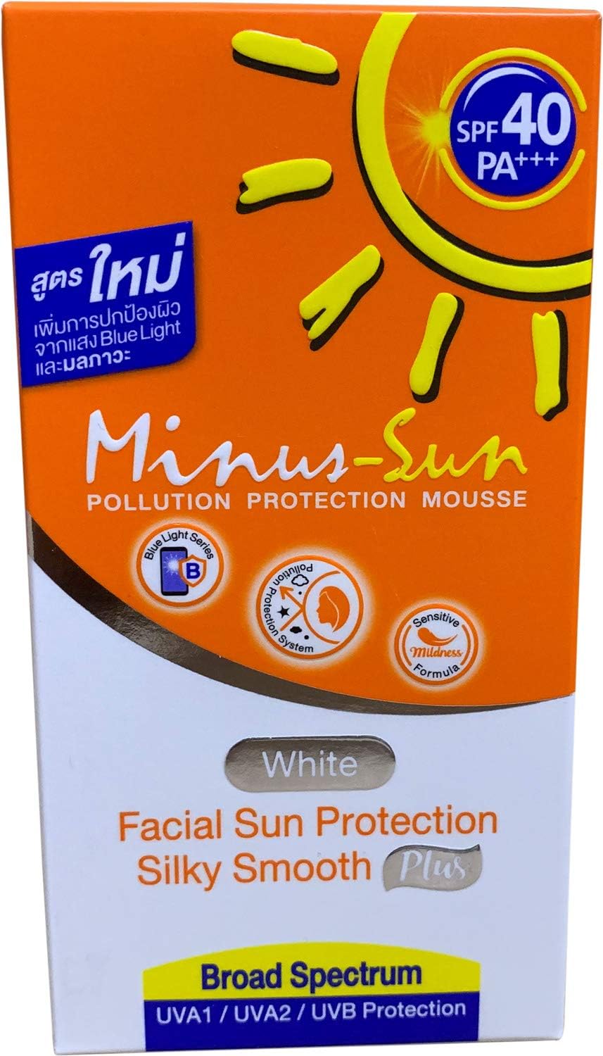 Minus-Sun SPF40 PA+++ (White) Pollution Protection Mousse 30 Gram. Facial Sun Protection Silky Smooth Plus UVA1 UVA2 and UVB Protection