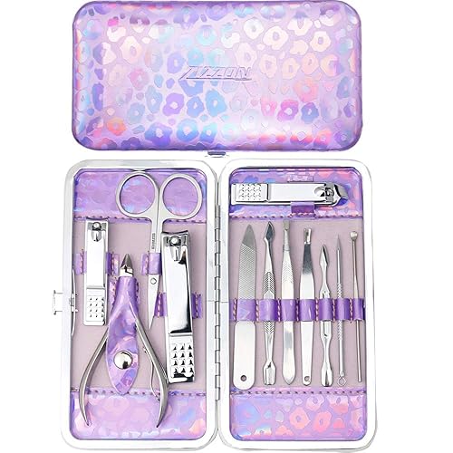 ZIZZON Nail Clippers Kit Manicure Pedicure Set with Holographic Case(Purple)