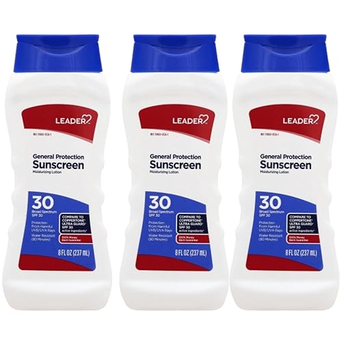 LEADER General Protection Sunscreen Lotion Broad Spectrum SPF 30, Water Resistant Moisturizing Lotion, 8 Ounce, Pack of 3