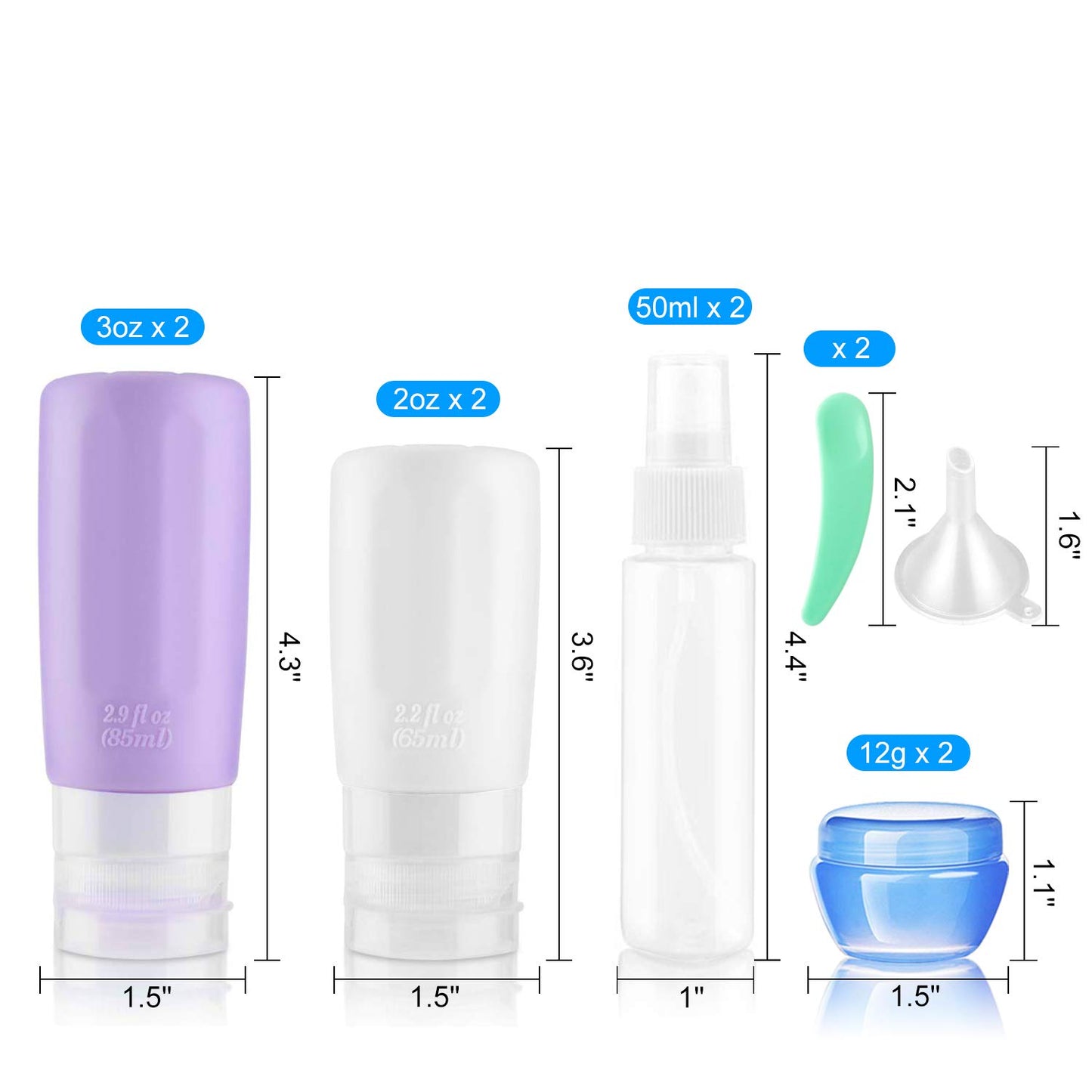 Travel Bottles Kit, TSA Approved Leak Proof Portable Toiletry Containers Set, Clear PET Flight Size Cosmetic Containers for Lotion, Shampoo
