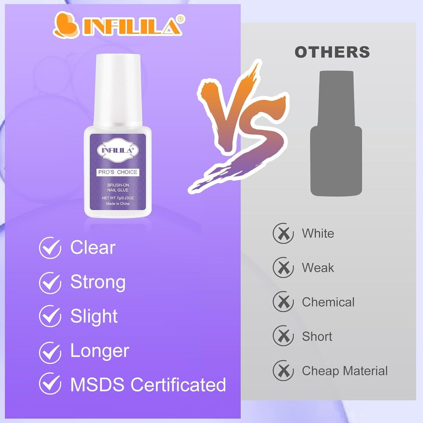 NXJ INFILILA Nail Glue, Professional Brush On Nail Glue, Nail Glue for Acylic Nails, Nail Glue for Press On Nails Fasle Nails Fake Nails Tips Glue