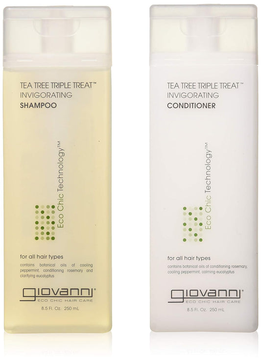 GIOVANNI Tea Tree Triple Treat Invigorating Shampoo & Conditioner Set - Cooling Peppermint, Eucalyptus, Rosemary, Helps Dry, Flaky Scalp, Salon Beauty & Personal Care GIOVANNI