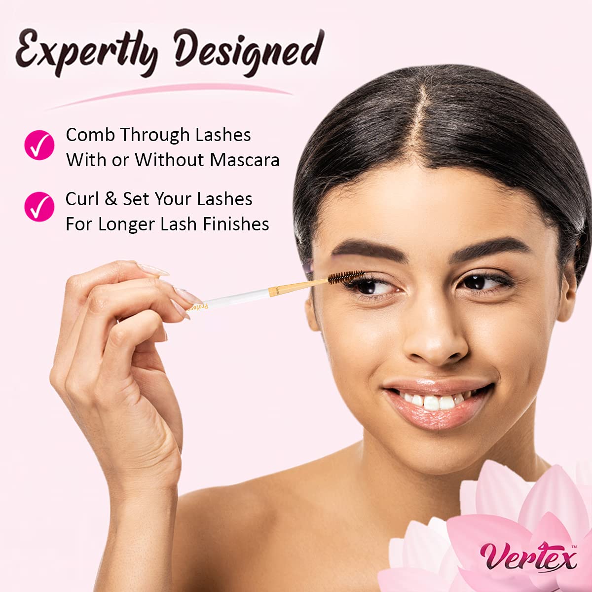 Vertex Eyebrow Brush Spoolie Comb - For Eyebrows Blending Brow Pomade | Small Angled Eyelash Brush For Longer Lashes