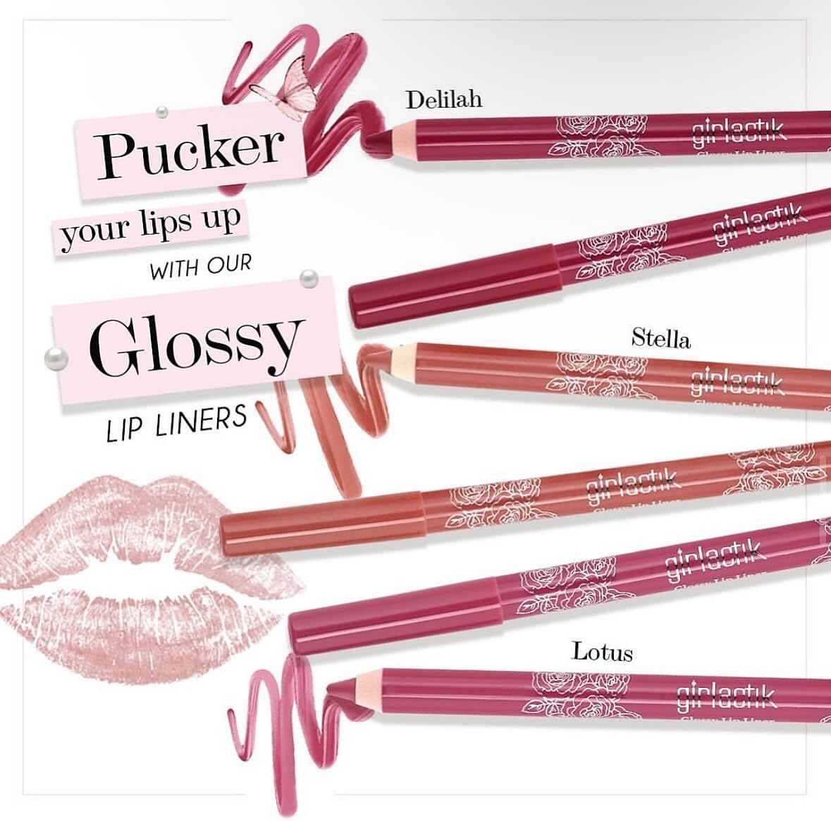 Girlactik Glossy Lip Liner - Moisturizing Lip Pencil with Glossy Shine - Smooth, Creamy, Clean Beauty, Vegan & Cruelty-Free Formula (Stella)