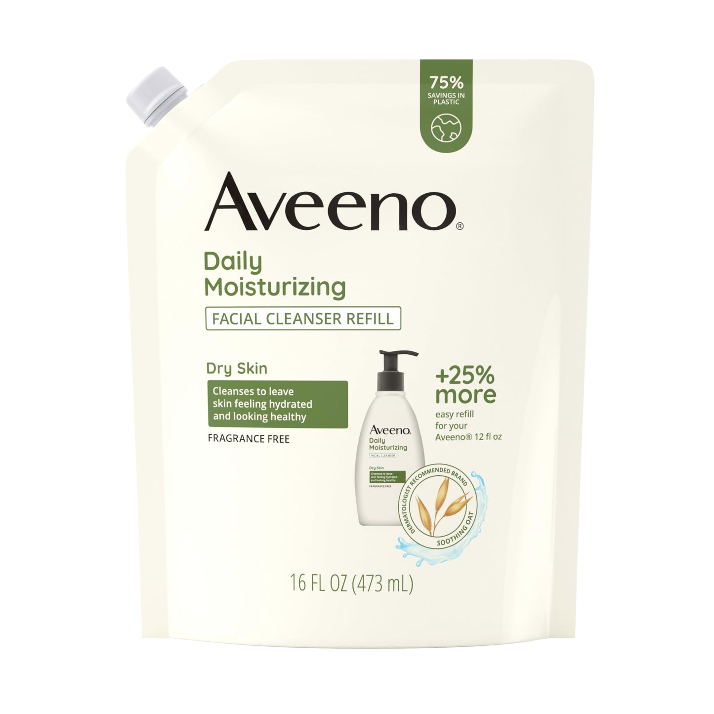 Aveeno Daily Moisturizing Facial Cleanser with Soothing Non-GMO Oat, Leaves Skin Feeling Hydrated, Soft & Supple, Paraben-, Sulfate-, Fragrance-, Dye