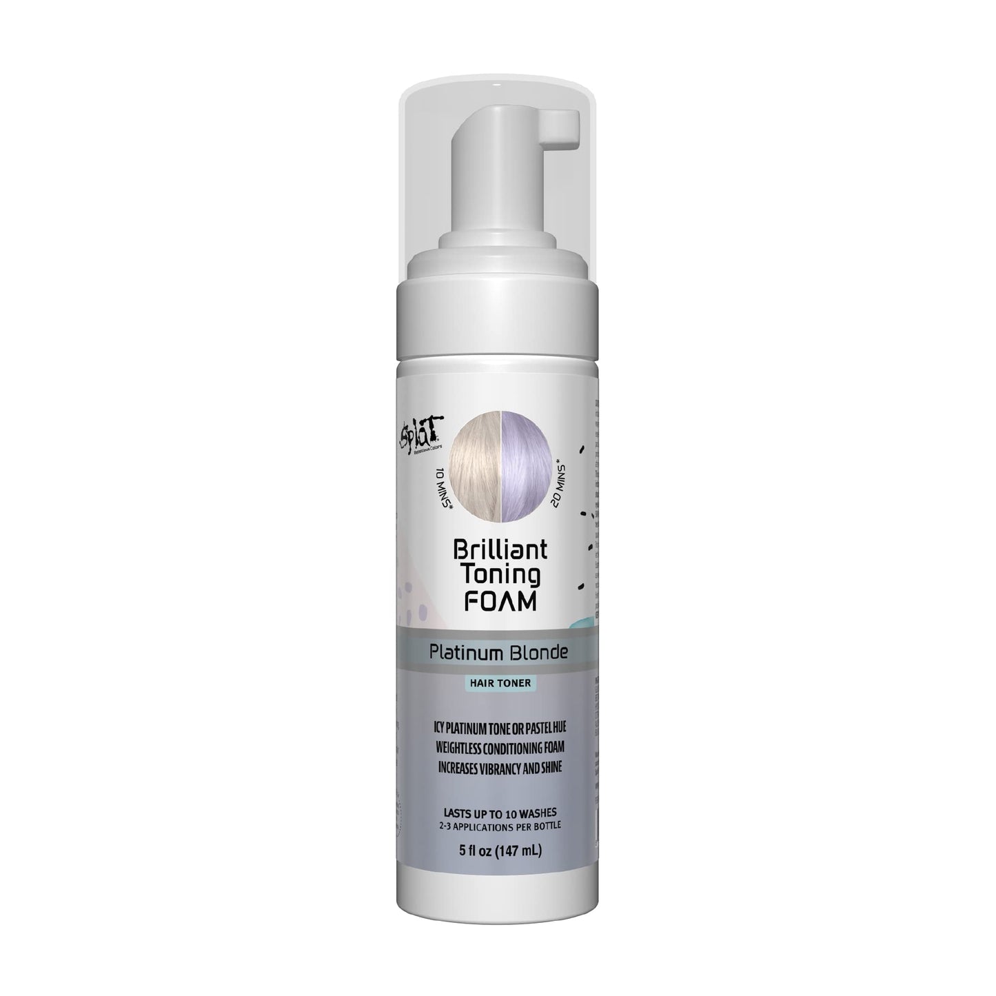 Splat Brilliant Toning Foam, Platinum Blonde, 5 oz., Hair Toner Lasts Up to 10 Washes, Weightless Conditioning Foam Increases Vibrancy and Shine