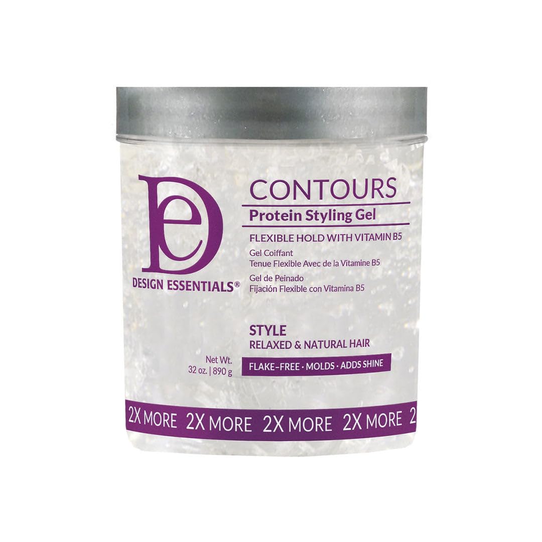 Design Essentials Contours Protein Styling Gel, Medium Hold Styling Gel with Panthenol, Flake-Free Definition for Relaxed & Natural Hair, 32 oz