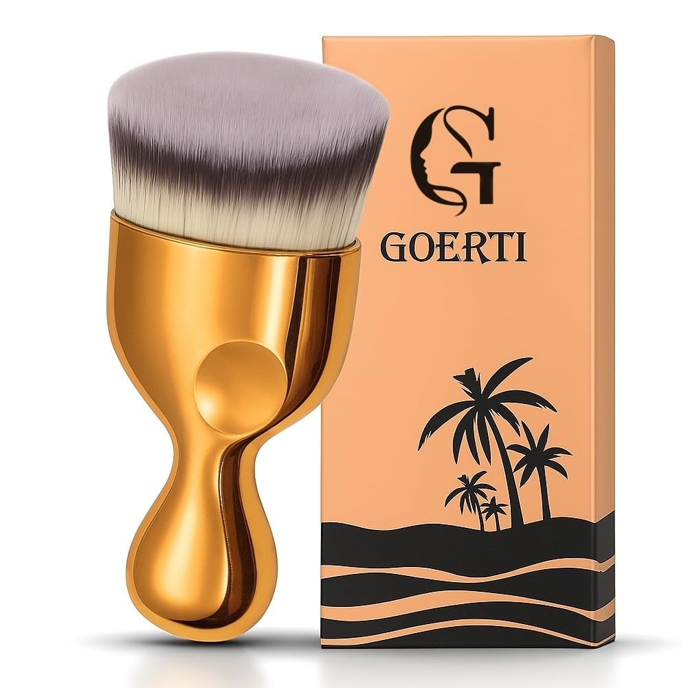 GOERTI Angled Kabuki Brush - High-Density Face & Body Blending Makeup Brush for Liquid Foundation, Bronzing Lotion, Concealer, Powder, Cream