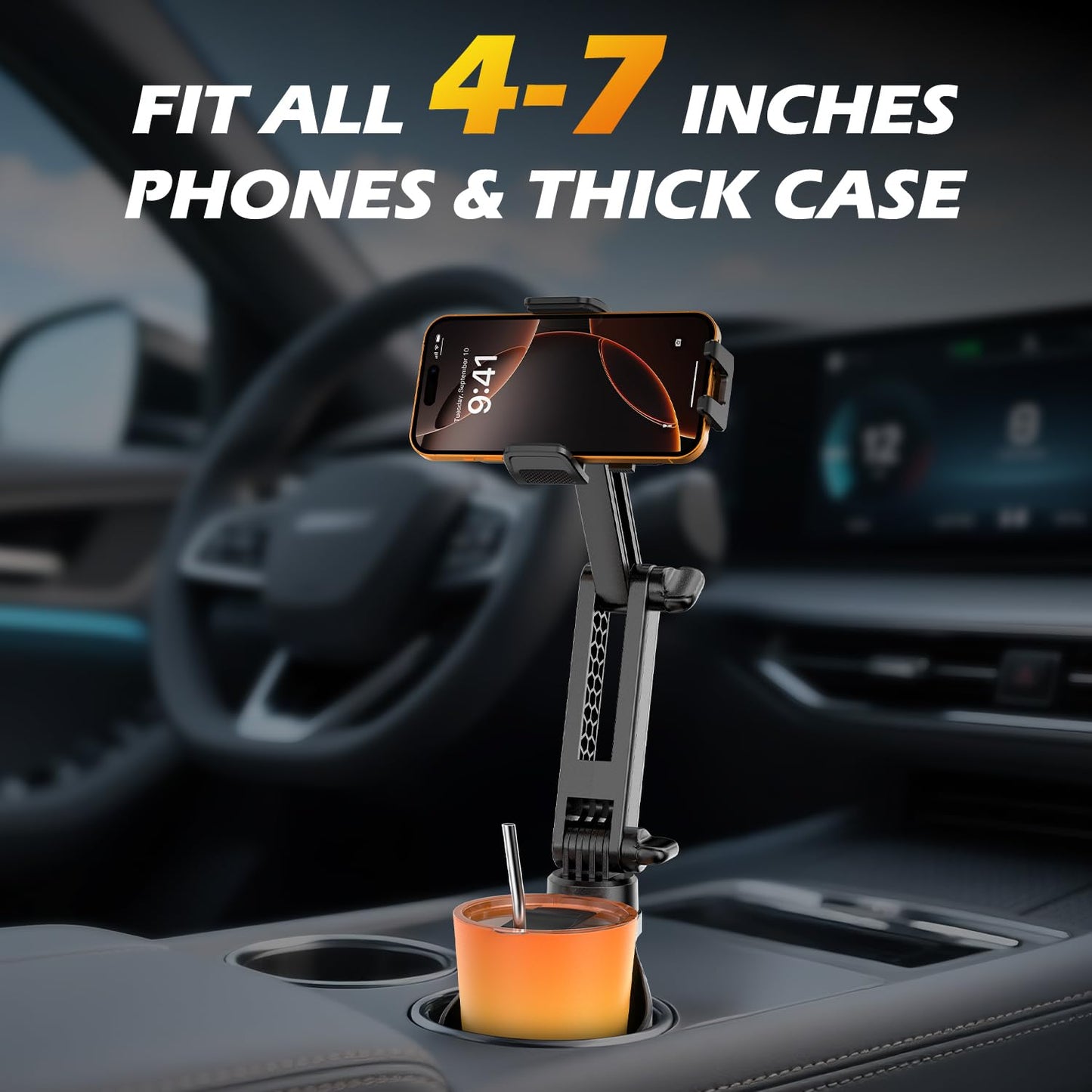 AUNC Phone Holders for Your Car,2 in 1 Car Phone Holder with Two Adjustable Bases,Long Arm with 360°Rotation Cup Phone Holder for Car Compatible…