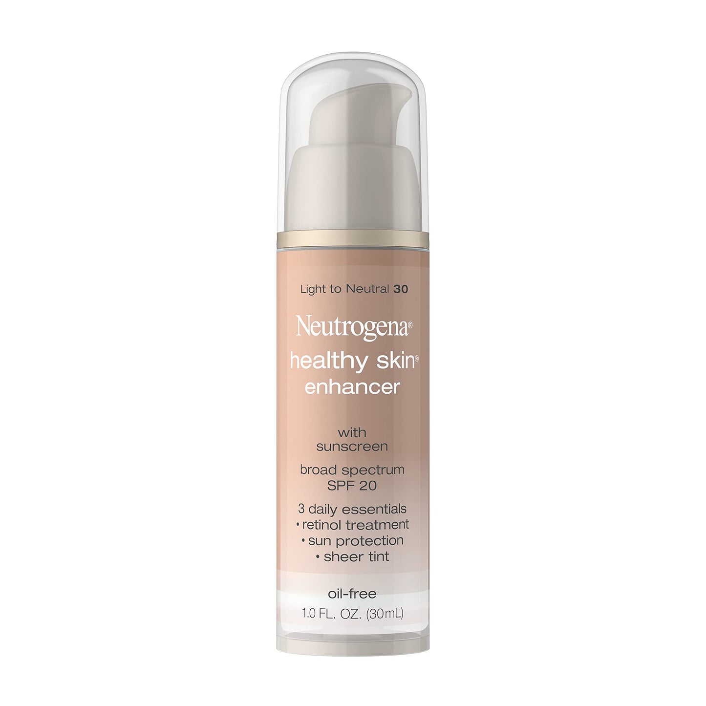 Neutrogena Healthy Skin Enhancer Sheer Face Tint with Retinol & Broad Spectrum SPF 20 Sunscreen for Younger Looking Skin, 3-in-1 Daily Enhancer, Non-Comedogenic, Light to Neutral 30, 1 fl. oz