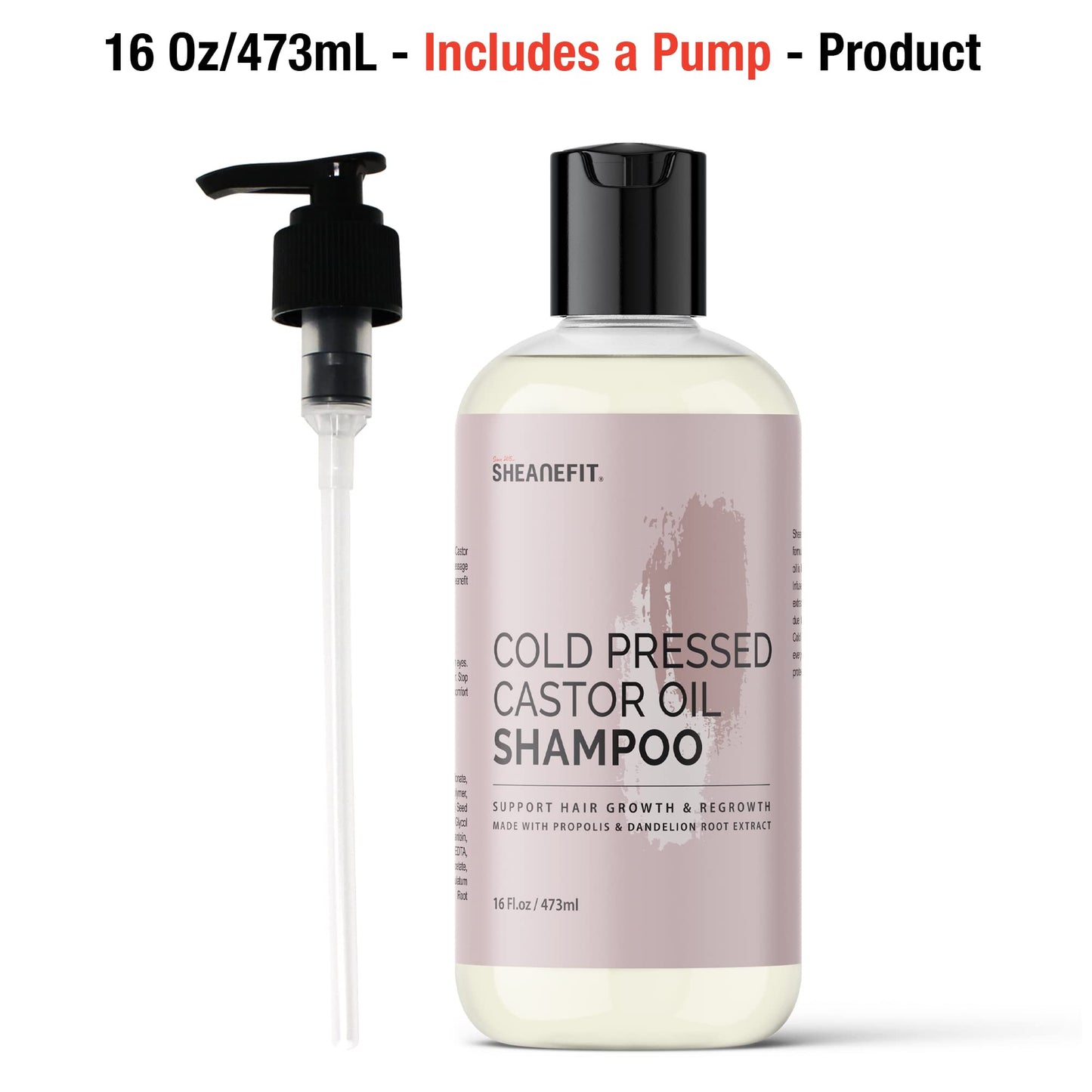 Sheanefit Cold Pressed Castor Oil Daily Shampoo Conditioner 16oz Set Support Hair Growth Nourish Strengthen Hair (Castor Oil Shampoo - 16oz)