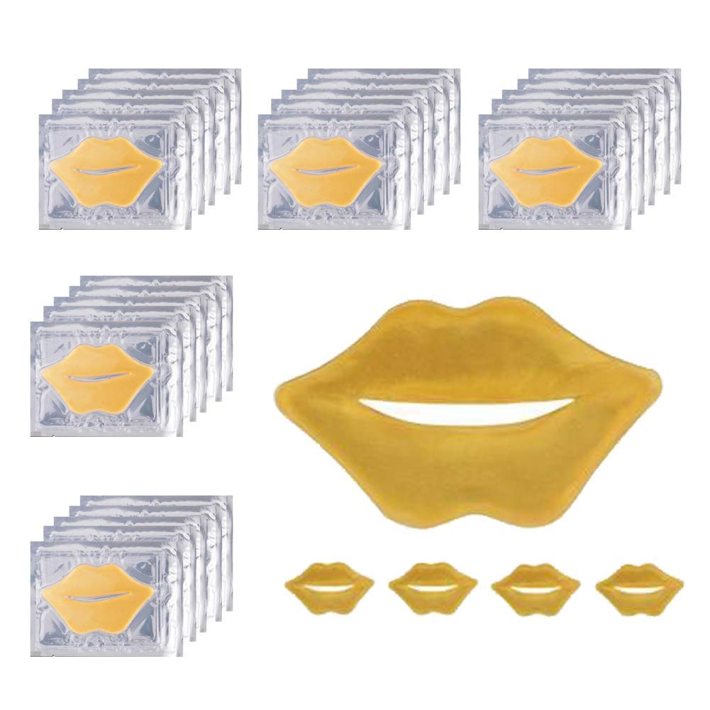 24K Golden Crystal Lip Masks 30 Pieces Hydrating Lip Plumper Mask Collagen Nourishing Lip Care Gel Pads Remove Dead Skin Anti Chapped & Anti-Aging Lip