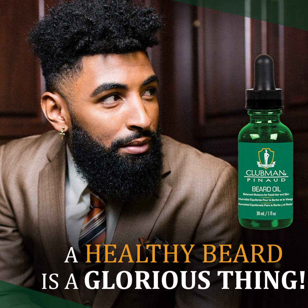 Clubman Pinaud Beard Oil for Men - Balanced Moisture for Facial Hair & Skin, Softens & Nourishes Beard, 1 oz