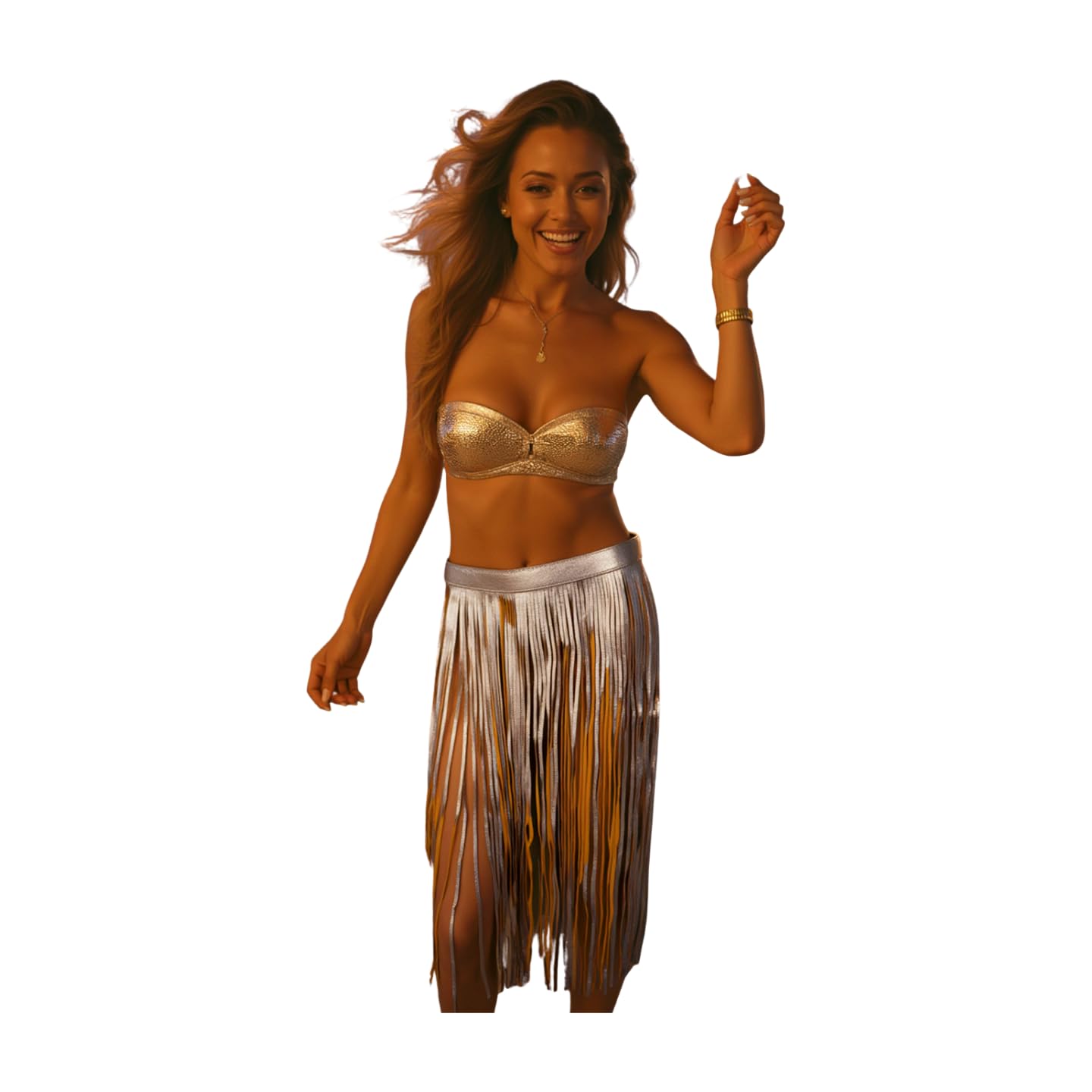 Women Skirt Fashion Belt - Wrap Around Long Faux Leather Waistband Fringes Tassel XS S Beige Silver