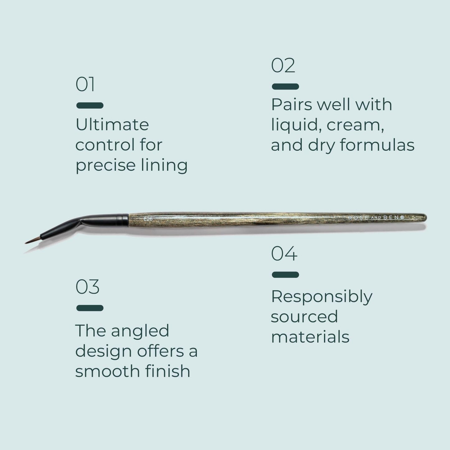 Rose and Ben Beauty E26 Pointed Liner Brush | Precise Angled Design for Winged & Cat-Eye Looks | Cruelty-Free Bristles