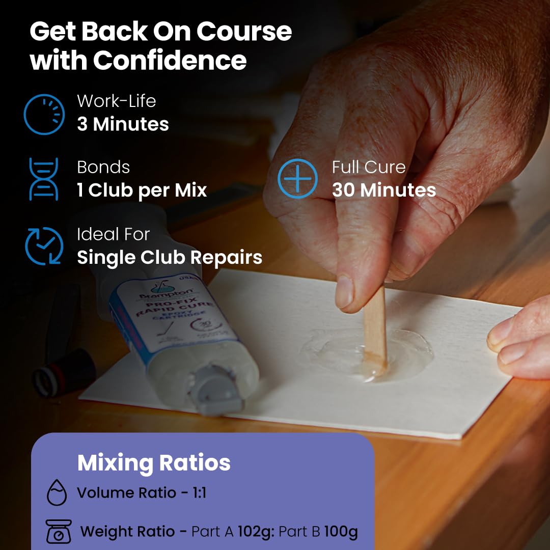 Brampton PRO-FIX Rapid Cure Golf Epoxy, 3-Min Work Life, 30-Min Repair, Impact Resistant, 2-Part Epoxy Glue Kit for Golf Clubs, Shafts, Heads…