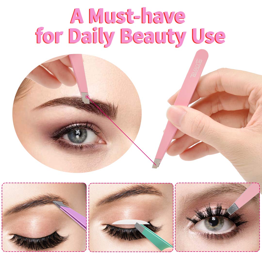 TsMADDTs 6 PCS Tweezers Set for Women, Eyebrow Tweezers with Curved Scissor for Ingrown Hair, Hair Plucking Daily Beauty Tools with Leather Travel