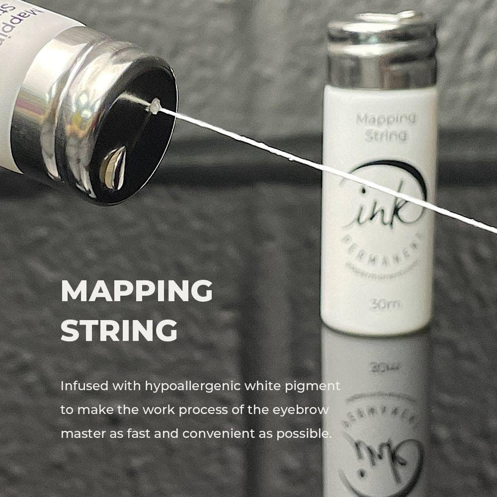Brow Mapping Kit with White Brow Paste [Large 15g Bottle] White Brow Mapping String [30 m ] and 2 Eyebrow Brush Set for Microblading Supplies, PMU