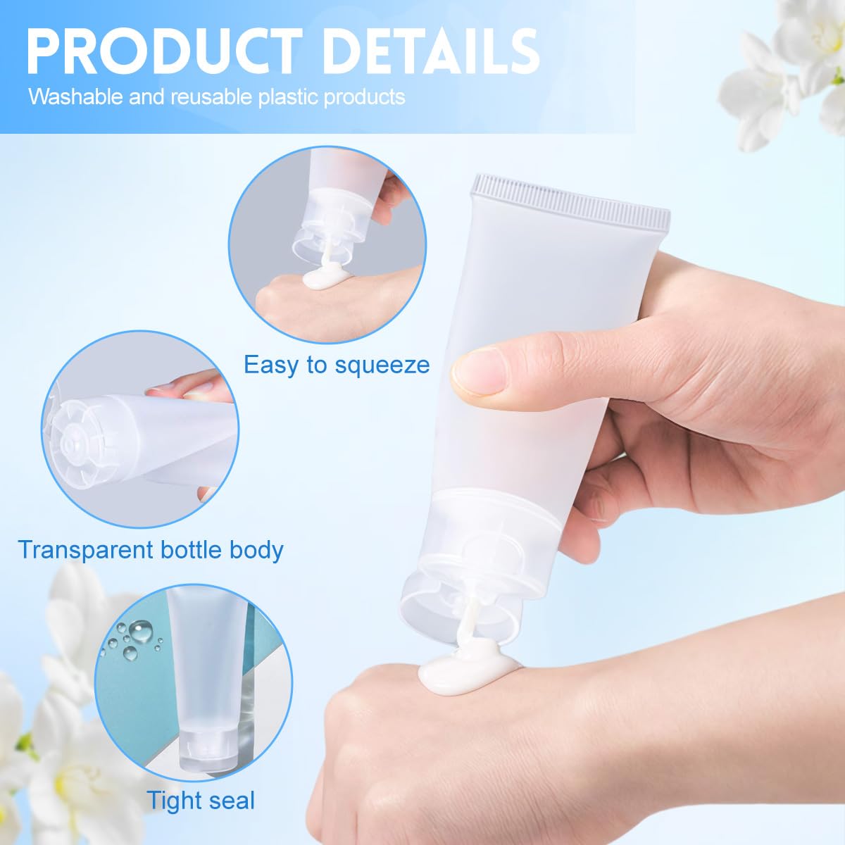 24PCS 30ml/1oz Empty Portable Refillable Clear Plastic Cosmetic Soft Tubes Bottles with Flip Cover Makeup Sample Travel Packing Container Holder Vial