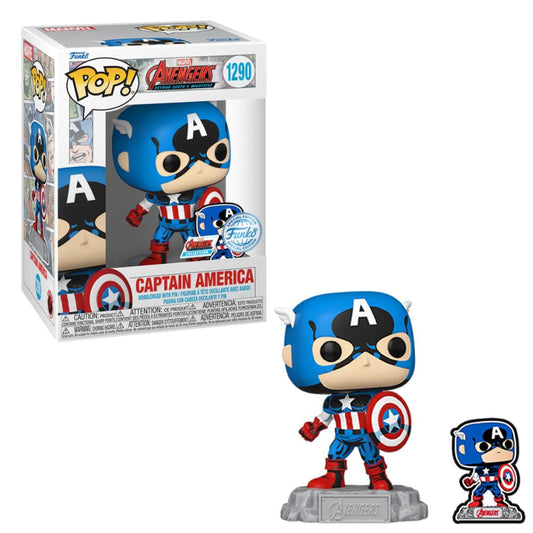 Funko Pop! & Pin: The Avengers: Earth's Mightiest Heroes - 60th Anniversary, Captain America with Pin, Amazon Exclusive