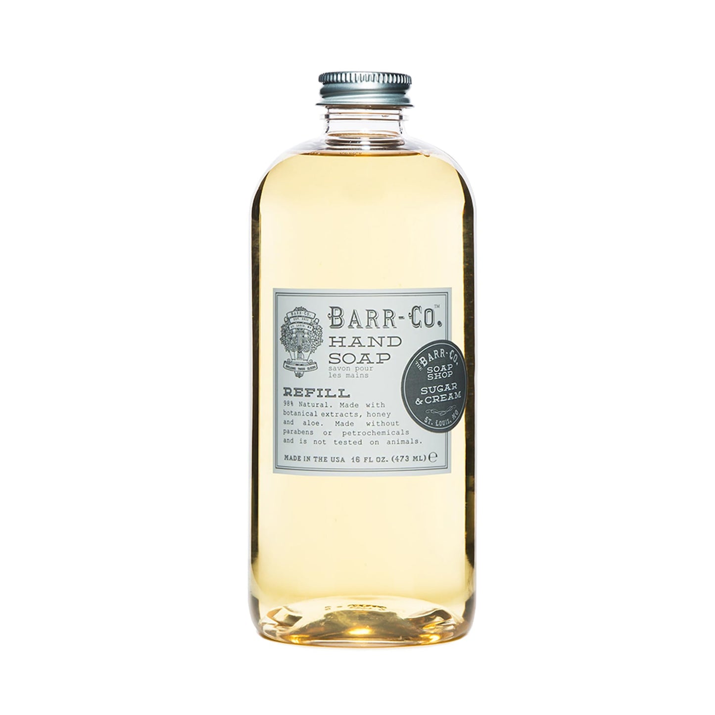 BARR-CO. Sugar & Cream Hand Soap Refill - Sweet Cream, Coconut & Sugar Scent, Natural Liquid Soap for Bathroom & Kitchen, Vegan, Moisturizing, 16 fl