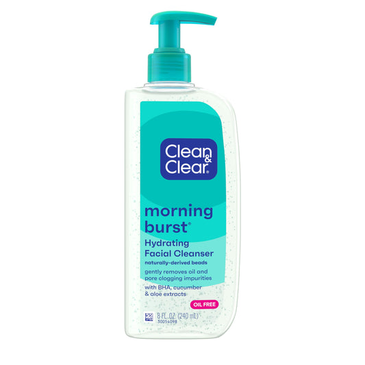 Clean & Clear Morning Burst Oil-Free Hydrating Facial Cleanser with BHA, Cucumber & Aloe Extracts, Face Wash Gently Removes Oil & Pore Clogging