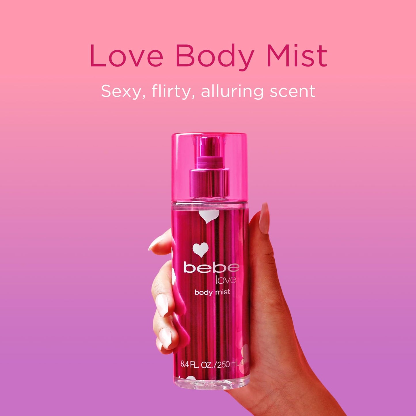 Bebe Love Body Mist - Body Spray for Women - Floral Fruity Fragrance Mist - Romantic Scent with Sicilian Lemon, Redcurrant, and Pink Freesia - 8.4 oz