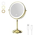 DOWRY 4000 mAh Rechargeable Lighted Makeup Mirror 10x Magnification Vanity Mirror Tabletop Two-Sided Swivel Gifts for Women Wife Mom Teengirls Gold