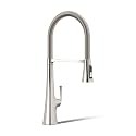 Kohler 22060-SN Graze Commercial, 3 Function Tall Semi-pro Kitchen Sink Faucet with Pull Down Sprayer, Vibrant Polished Nickel