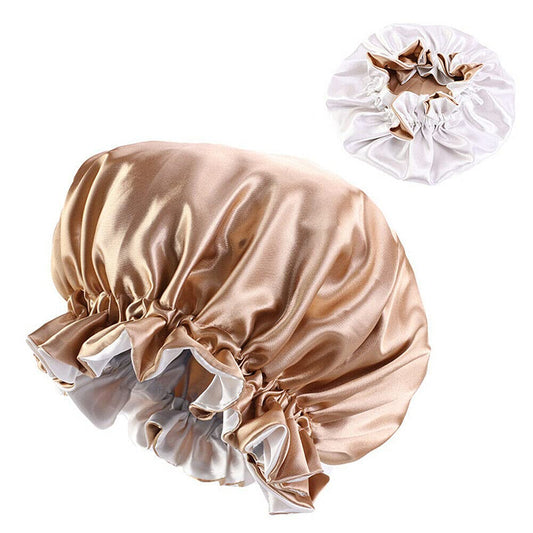 Magik Double-Sided Satin Night Sleep Cap Hair Bonnet Hat Head Cover w/Elastic Band (Champagne/Ivory, 1 Pack) Beauty and Personal Care Magik