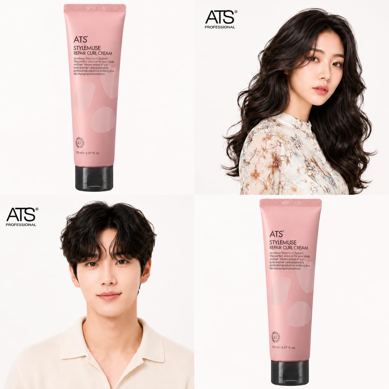 ATS Professional STYLEMUSE Repair Curl Cream Volume, Natural Hold and Soft, 5.07 fl.oz., Pink