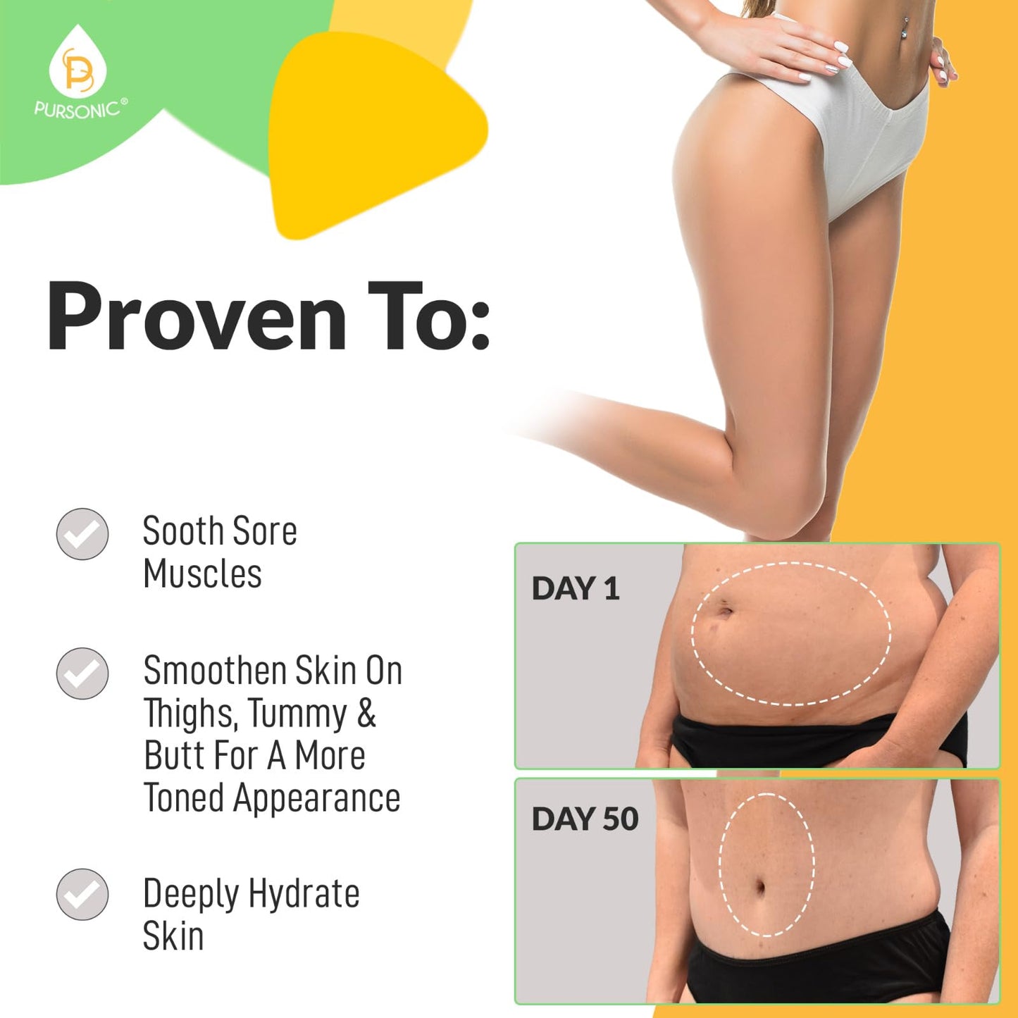 PURSONIC Anti Cellulite Cream & Muscle Relaxation Hot Cream - Reduce Varicose Veins, Firm, Tighten & Improve Skin Texture - Hydrate with All-Natural