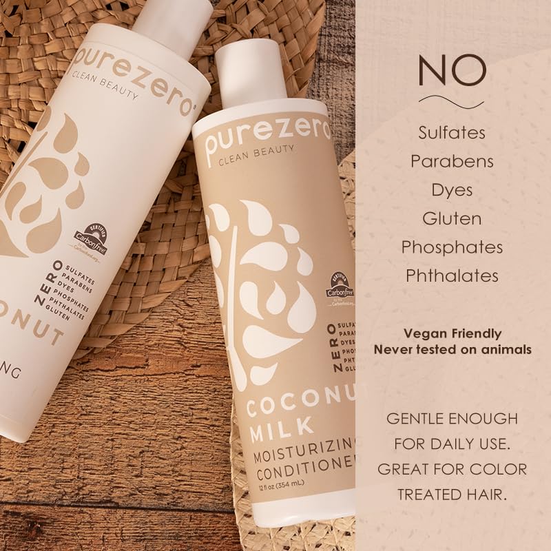 Purezero Coconut Milk Shampoo & Conditioner Set - 100% Vegan & Cruelty Free - Intense Hydration & Increase Shine - Zero Sulfates, Parabens, Dyes